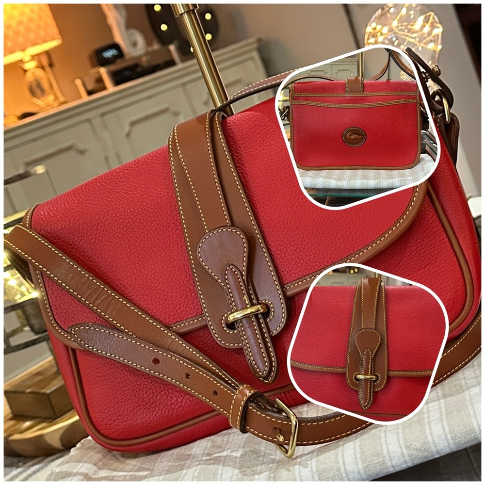 Dooney & Bourke Vintage Pebble AWL Large Equestrian Bag in Red & British Tan 🔥